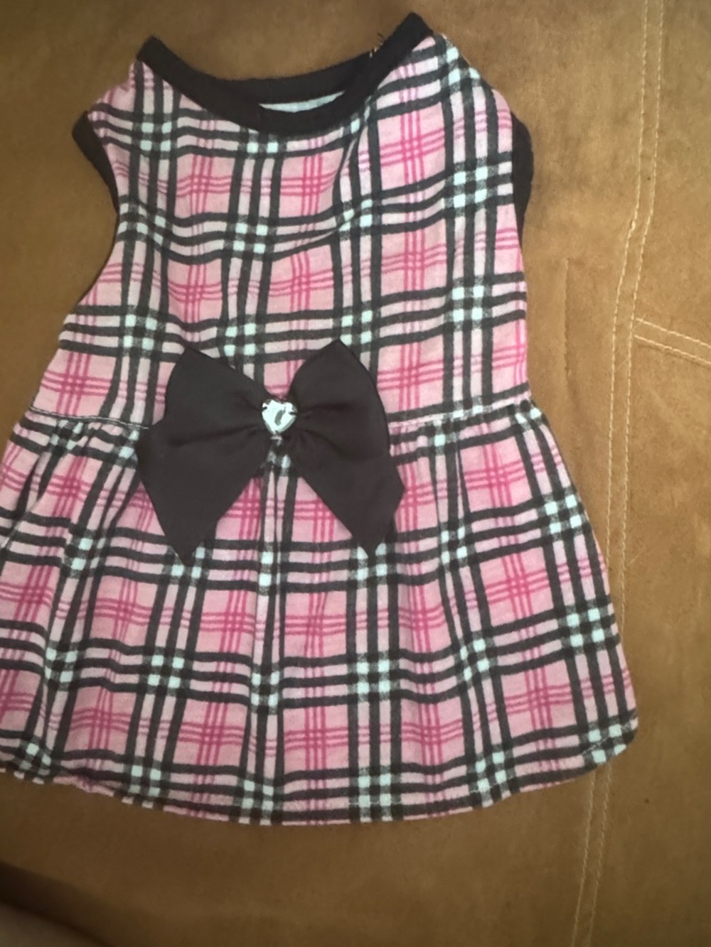 Doggie Pink Plaid Bow Dress